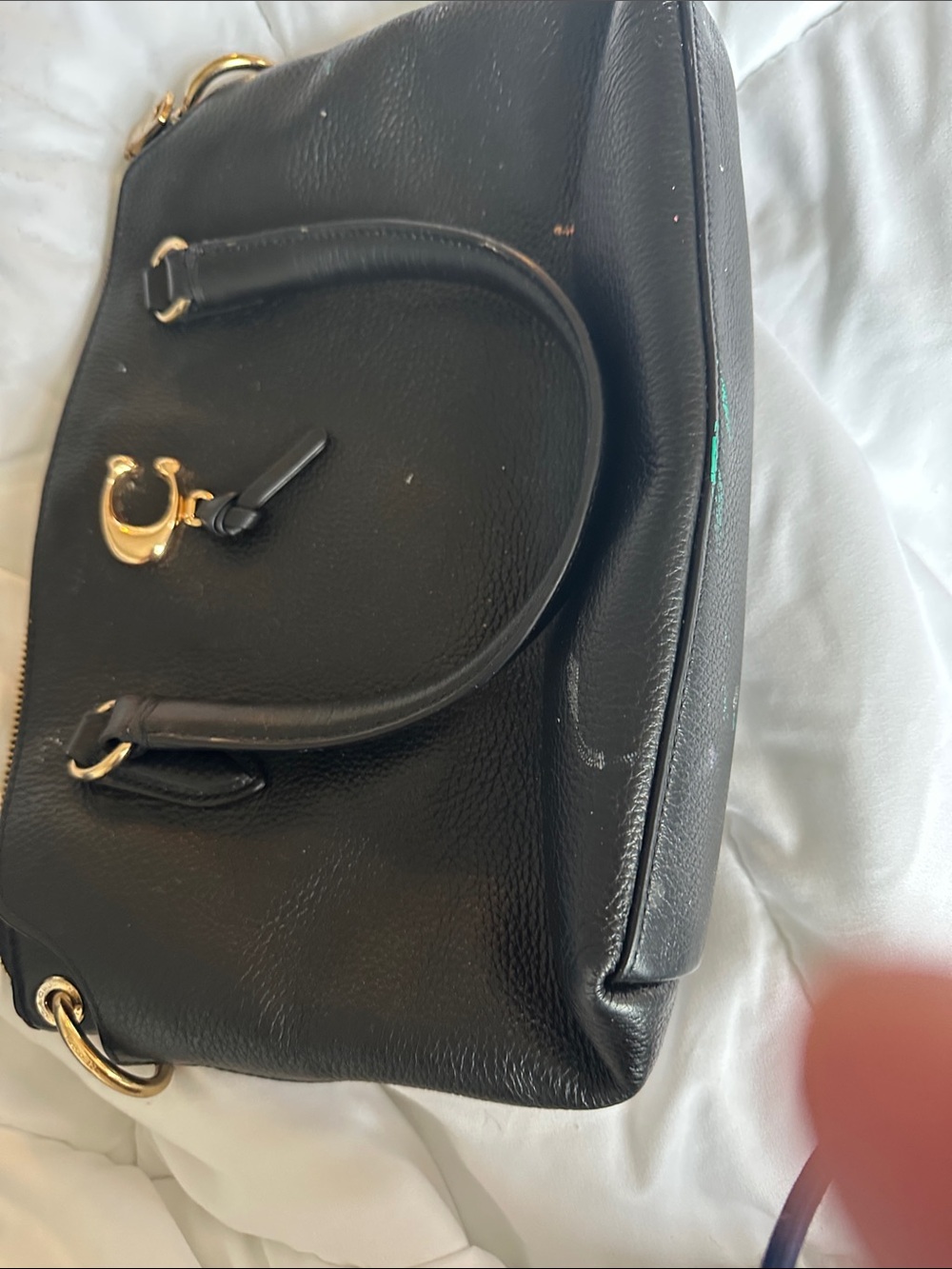 Coach Black Pebbled Leather Satchel with Gold Accent